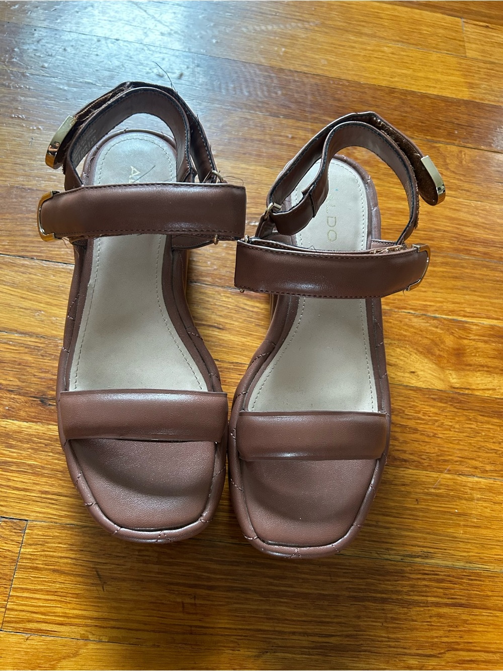 Aldo Tan Leather Platform Sandals with Ankle Strap
